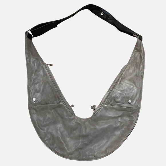 Sash Bag Genuine Leather Crossbody Sling Purse Reversible Gray Black Wallet - Picture 2 of 12